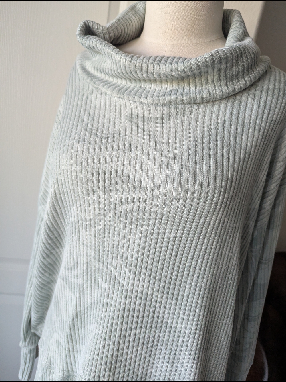 Wonderly Ribbed Cowl Neck Sweater - Light Sage Green